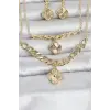Gold Renk Pirinç Kolye Bileklik ve Küpe Seti