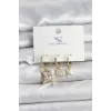 Gold Renk Zirkon Taşlı Kadın Küpe