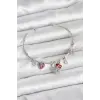Gül Charmlı Gümüş Renk Pirinç Kadın Bileklik