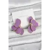 Mor Mineli Lotus Model Pirinç Kadın Küpe