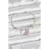 Pembe Kelebek Charmlı Gümüş Renk Kadın Bileklik