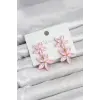 Pembe Kristal Çiçek Küpe