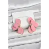 Pembe Mineli Lotus Model Pirinç Kadın Küpe