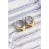 Pirinç Gold Gümüş Renkli Oval Bombeli Küpe