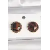 Pirinç Gold Renk 3D Daire Leopar Model Kadın Küpe