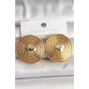 Pirinç Gold Renk Kalp İşlemeli Daire Plaka Model Kadın Küpe