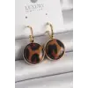 Pirinç Gold Renk Leopar Desenli Daire Model Kadın Küpe
