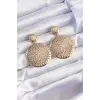 Pirinç Gold Renk Oval İşlemeli Küpe