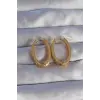 Pirinç Gold Renk Zirkon Taşlı Oval Model Küpe