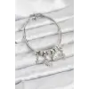 Pirinç Gümüş Renk Ay Charm Model Charmlı Kadın Bileklik