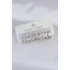Pirinç Gümüş Renk Oval Bombeli Küpe Seti