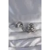 Pirinç Gümüş Renk Tırtıklı Bombe Model Küpe
