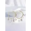Pirinç Gümüş Renk Topçuk Model Gold Renk Halka Küpe