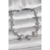 Pirinç Gümüş Renk Zirkon Taşlı Yonca Model Kadın Bileklik