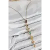 Pirinç Renkli Zirkon Taşlı Model Gold Renk 7 Element Kadın Y Kolye