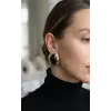 Pirinç Siyah Badem Model Vintage Gold Kadın Küpe