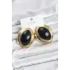 Pirinç Siyah Badem Model Vintage Gold Kadın Küpe