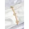 Pirinç Zirkon Taşlı Yonca Model Gold Renk Kadın Bileklik