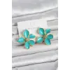 Turkuaz Mineli Çiçek Model Pirinç Kadın Küpe