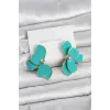 Turkuaz Mineli Lotus Model Pirinç Kadın Küpe
