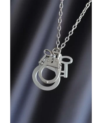 Kelepçe Model Gümüş Renk Metal Zincirli Erkek Kolye