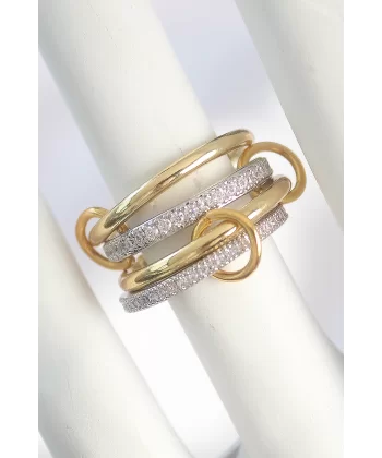 Pirinç Gold Renk Zirkon Taşlı Halka Detaylı Kadın Yüzük