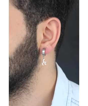 Silver Renk Kaplama 3 Hilal Figürlü Çelik Kıstırmalı Erkek Küpe