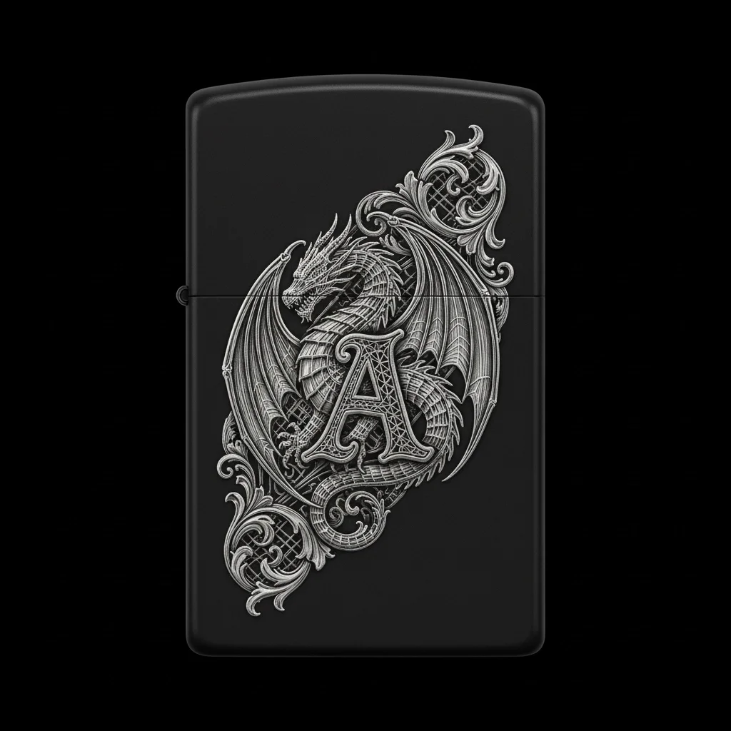 Zippo Ejderha Figürlü A Harfli Tasarım - V11