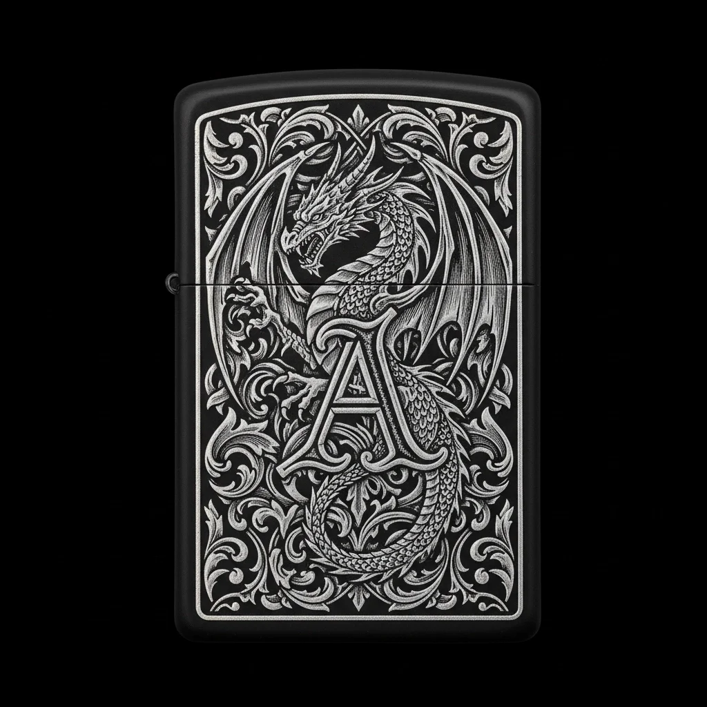 Zippo Ejderha Figürlü A Harfli Tasarım - V26
