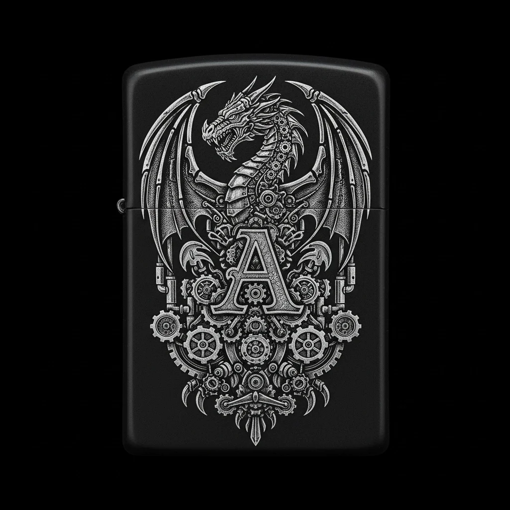 Zippo Ejderha Figürlü A Harfli Tasarım - V35