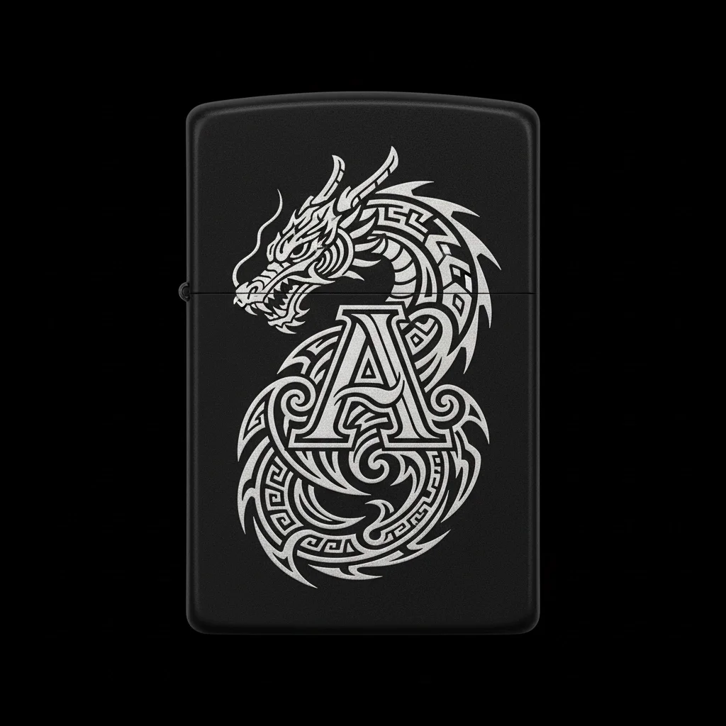 Zippo Ejderha Figürlü A Harfli Tasarım - V36