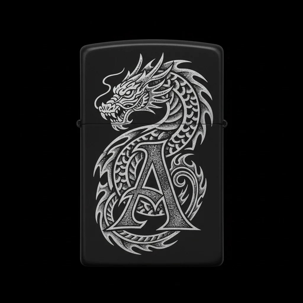 Zippo Ejderha Figürlü A Harfli Tasarım - V52