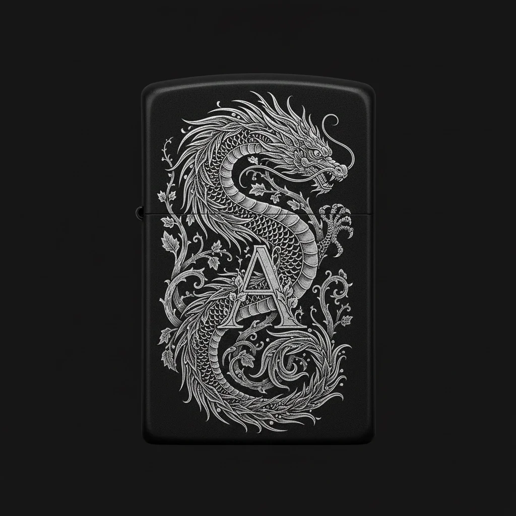 Zippo Ejderha Figürlü A Harfli Tasarım - V6