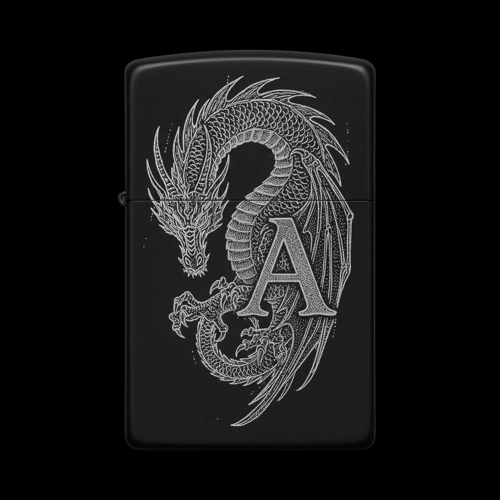 Zippo Ejderha Figürlü A Harfli Tasarım - V7