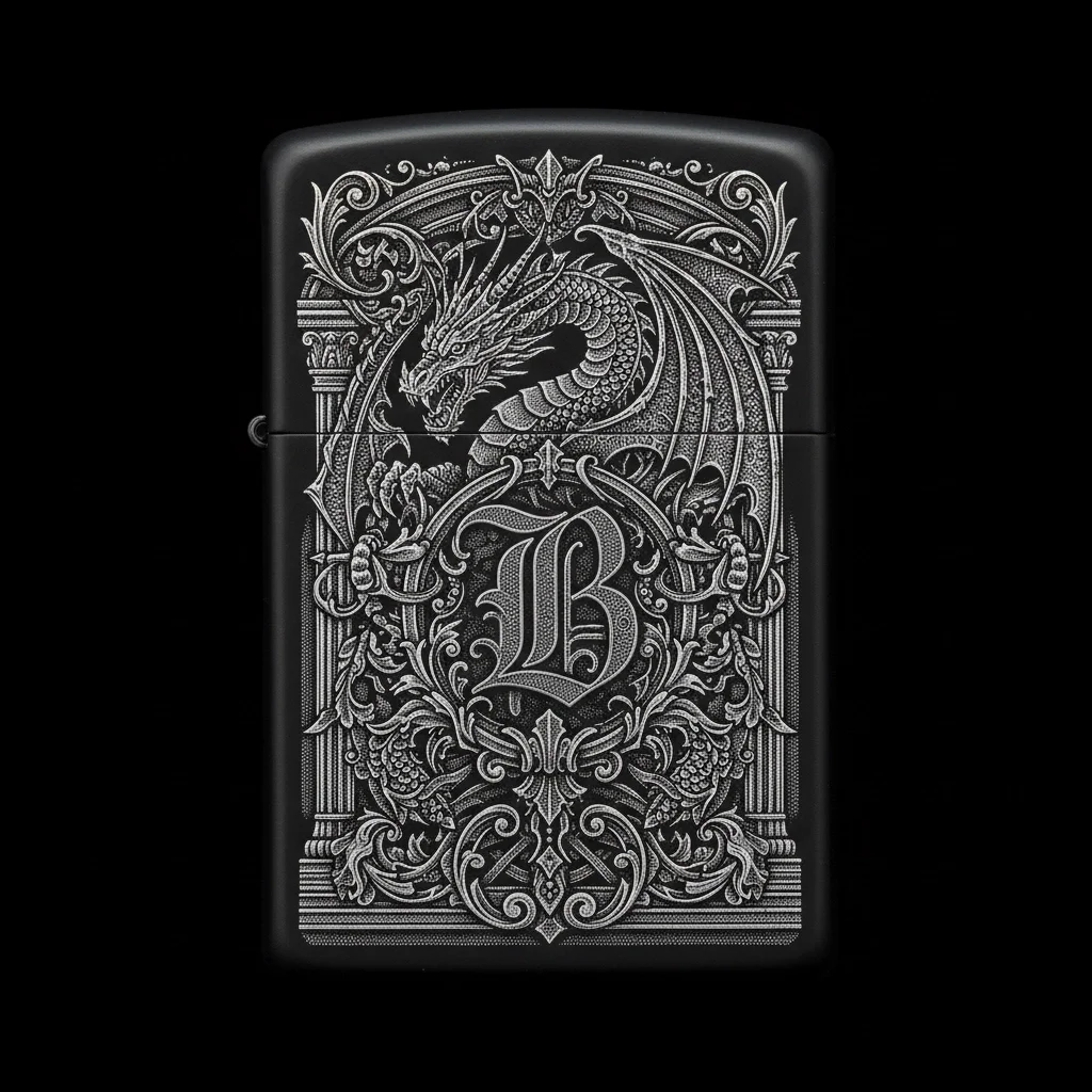 Zippo Ejderha Figürlü B Harfli Tasarım - V18