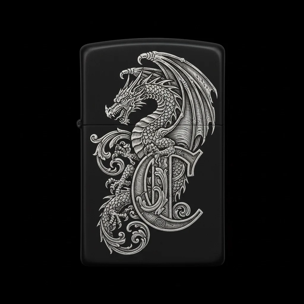 Zippo Ejderha Figürlü C Harfli Tasarım - V11