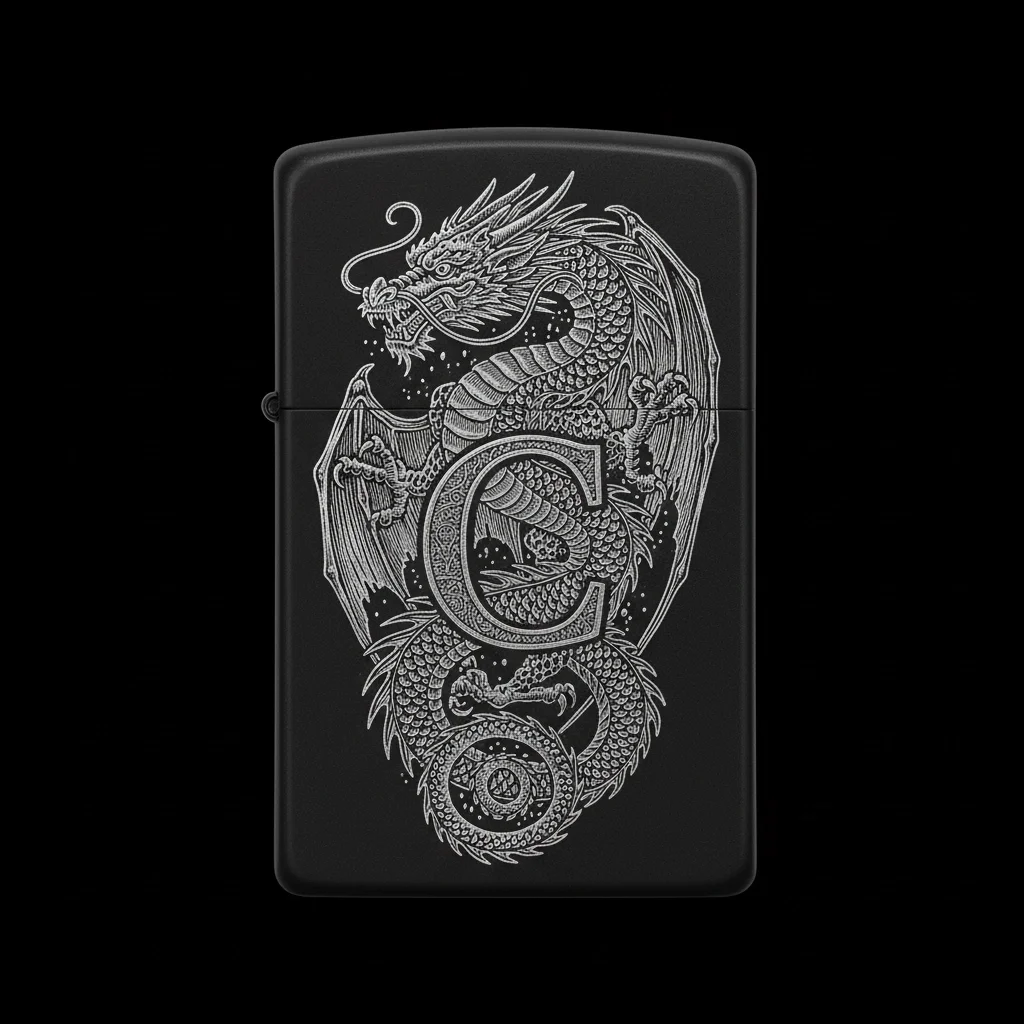 Zippo Ejderha Figürlü C Harfli Tasarım - V13