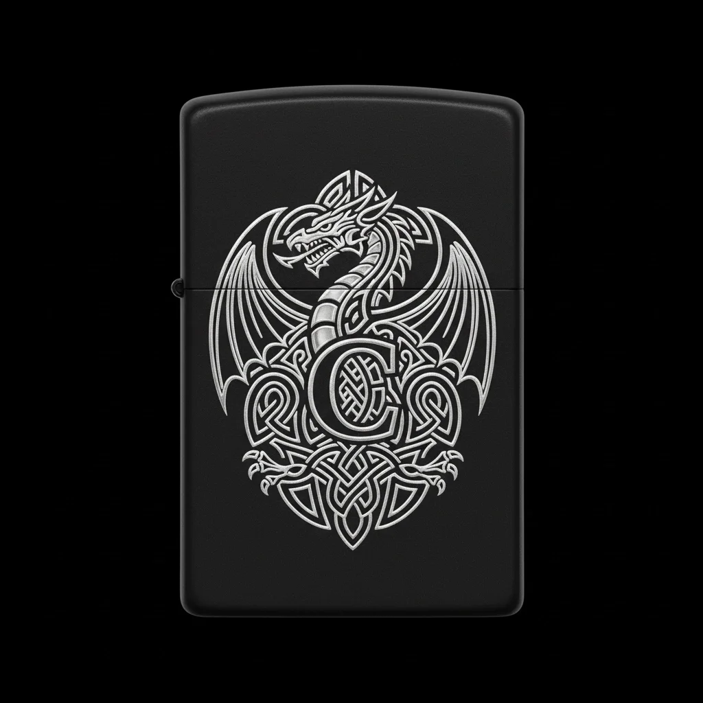 Zippo Ejderha Figürlü C Harfli Tasarım - V17