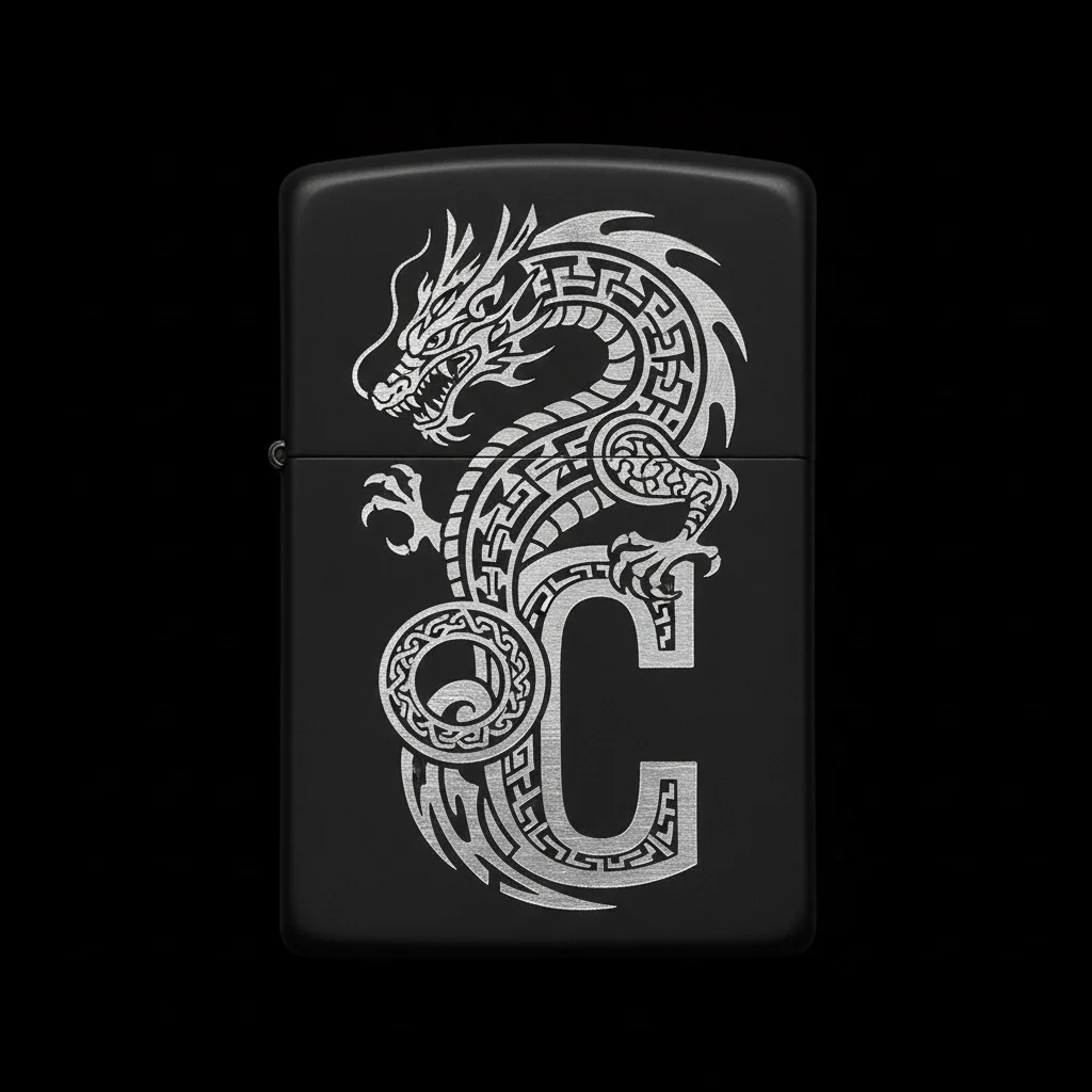 Zippo Ejderha Figürlü C Harfli Tasarım - V18