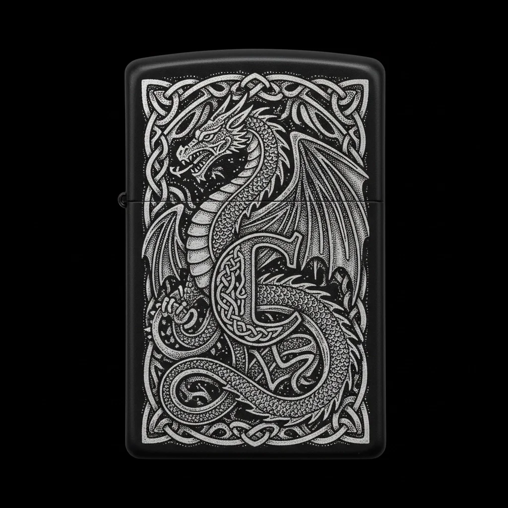 Zippo Ejderha Figürlü C Harfli Tasarım - V22