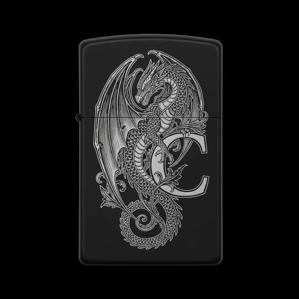 Zippo Ejderha Figürlü C Harfli Tasarım - V26
