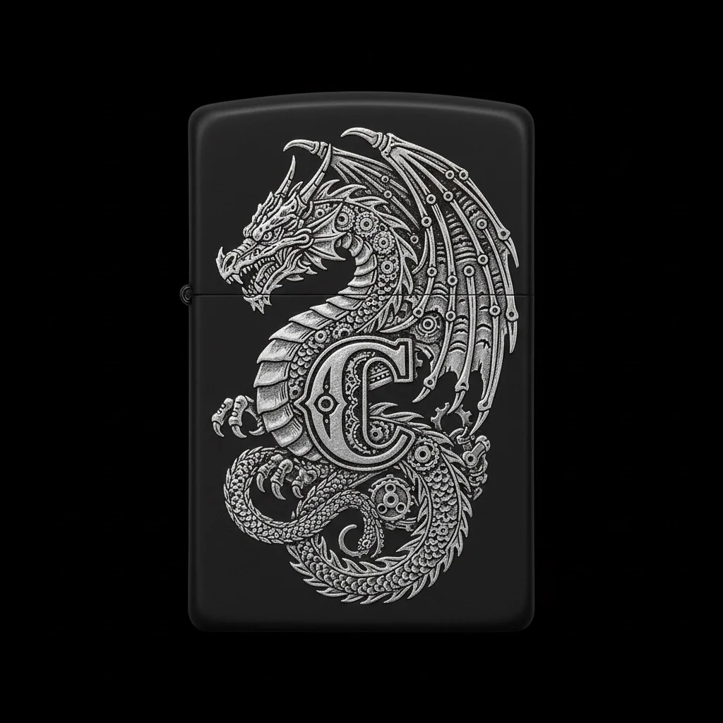 Zippo Ejderha Figürlü C Harfli Tasarım - V32