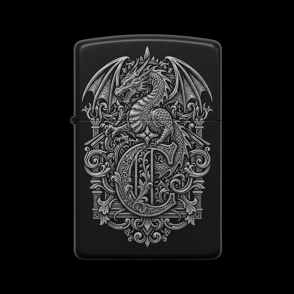 Zippo Ejderha Figürlü C Harfli Tasarım - V7