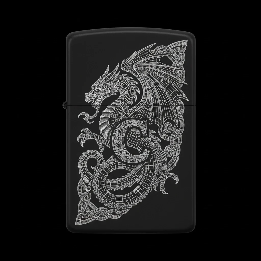 Zippo Ejderha Figürlü C Harfli Tasarım - V76