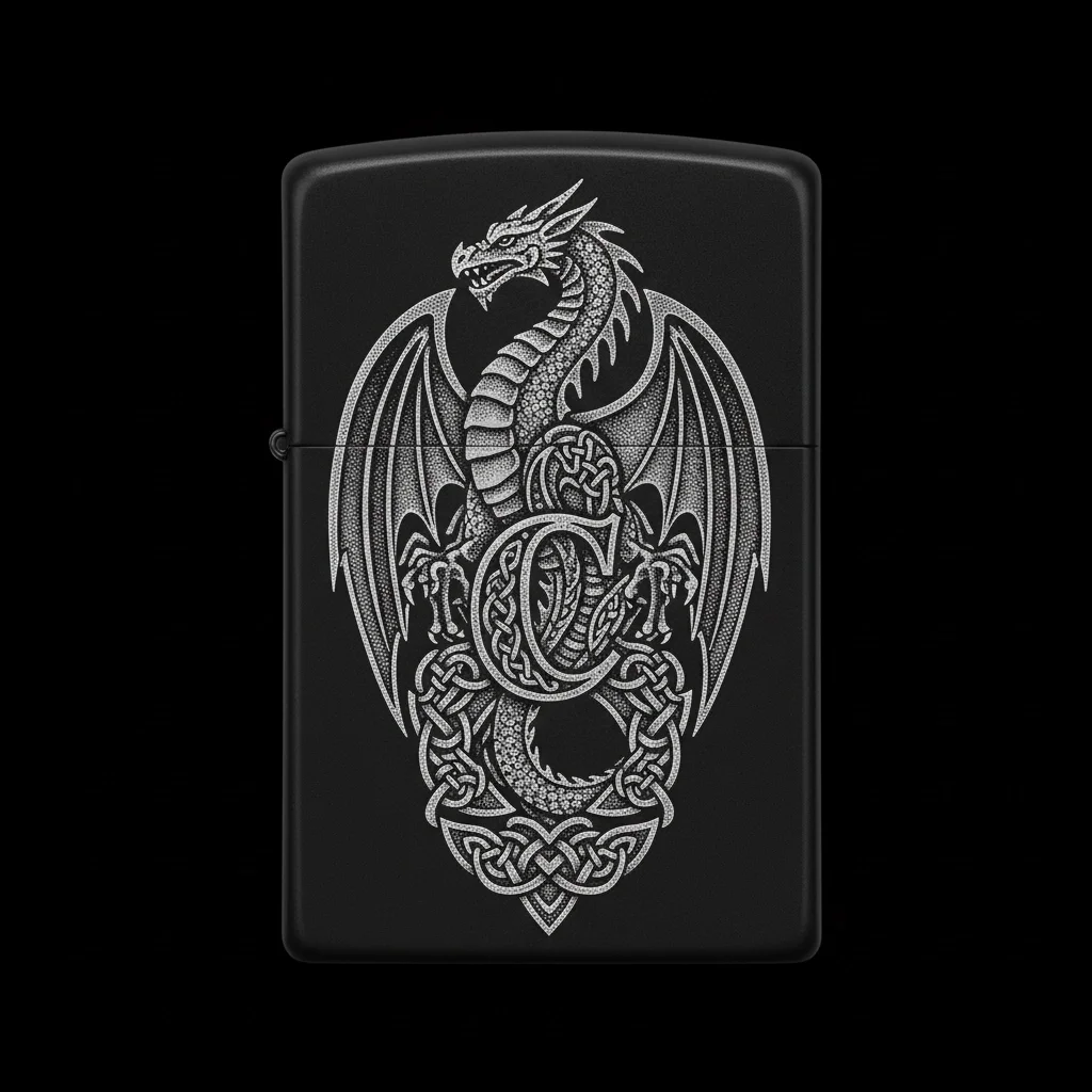 Zippo Ejderha Figürlü C Harfli Tasarım - V90