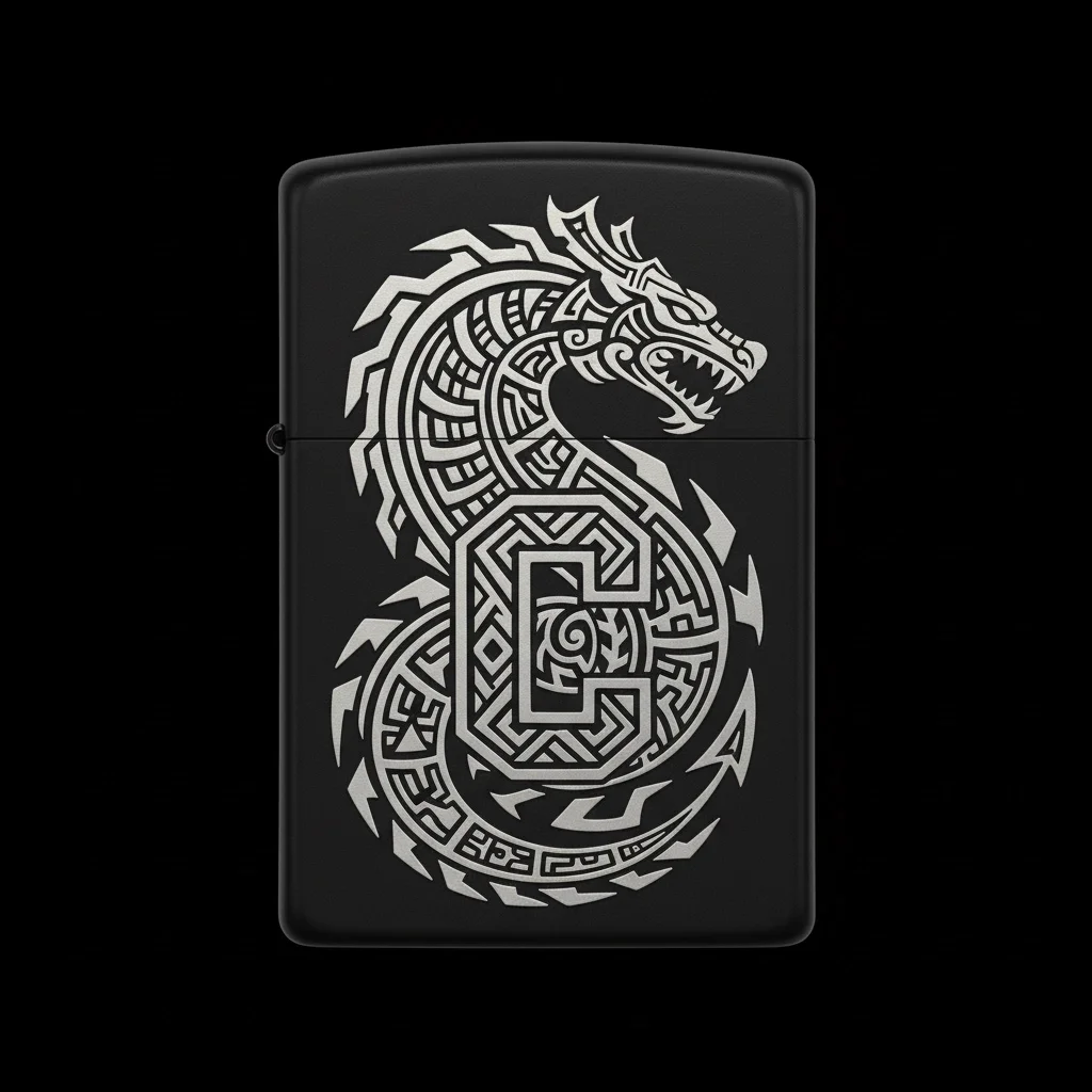 Zippo Ejderha Figürlü C Harfli Tasarım - V91