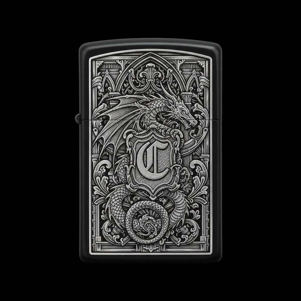 Zippo Ejderha Figürlü C Harfli Tasarım - V96