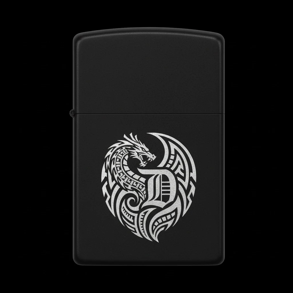 Zippo Ejderha Figürlü D Harfli Tasarım - V1