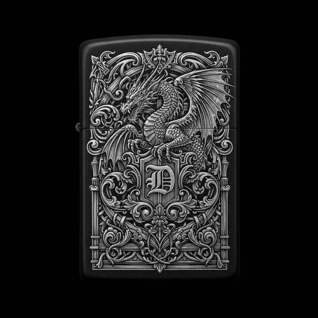 Zippo Ejderha Figürlü D Harfli Tasarım - V19