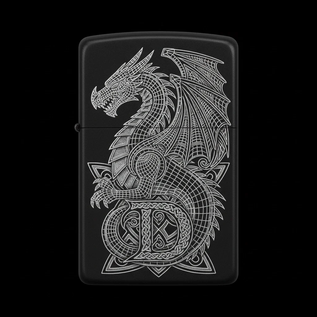 Zippo Ejderha Figürlü D Harfli Tasarım - V21